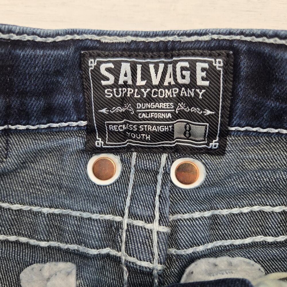 Salvage Supply Co. Buckle Jeans, Reckless Straight, Youth Size 8 Whiskers - Picture 3 of 10